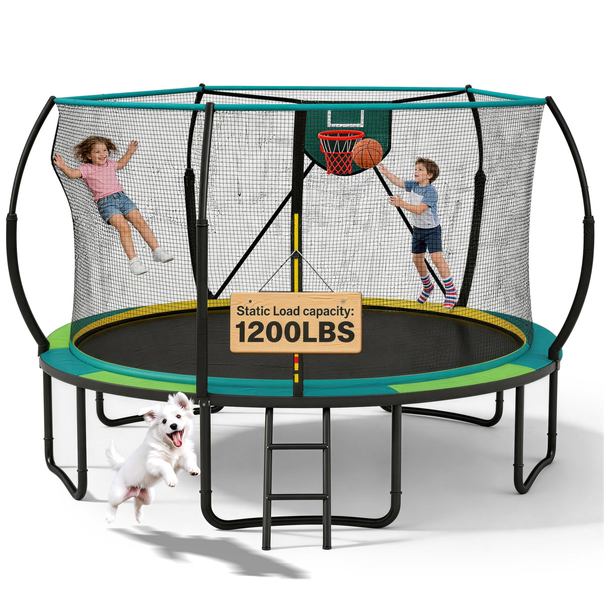 SHINPT 12FT Trampoline for Kids with No-gap Design, SHINPT Outdoor Trampoline with Basketball Hoop, 12FT Kids Trampoline with 1200LBS Capacity, Big Trampoline Outdoor for Backyard, Large Trampoline Outdoor