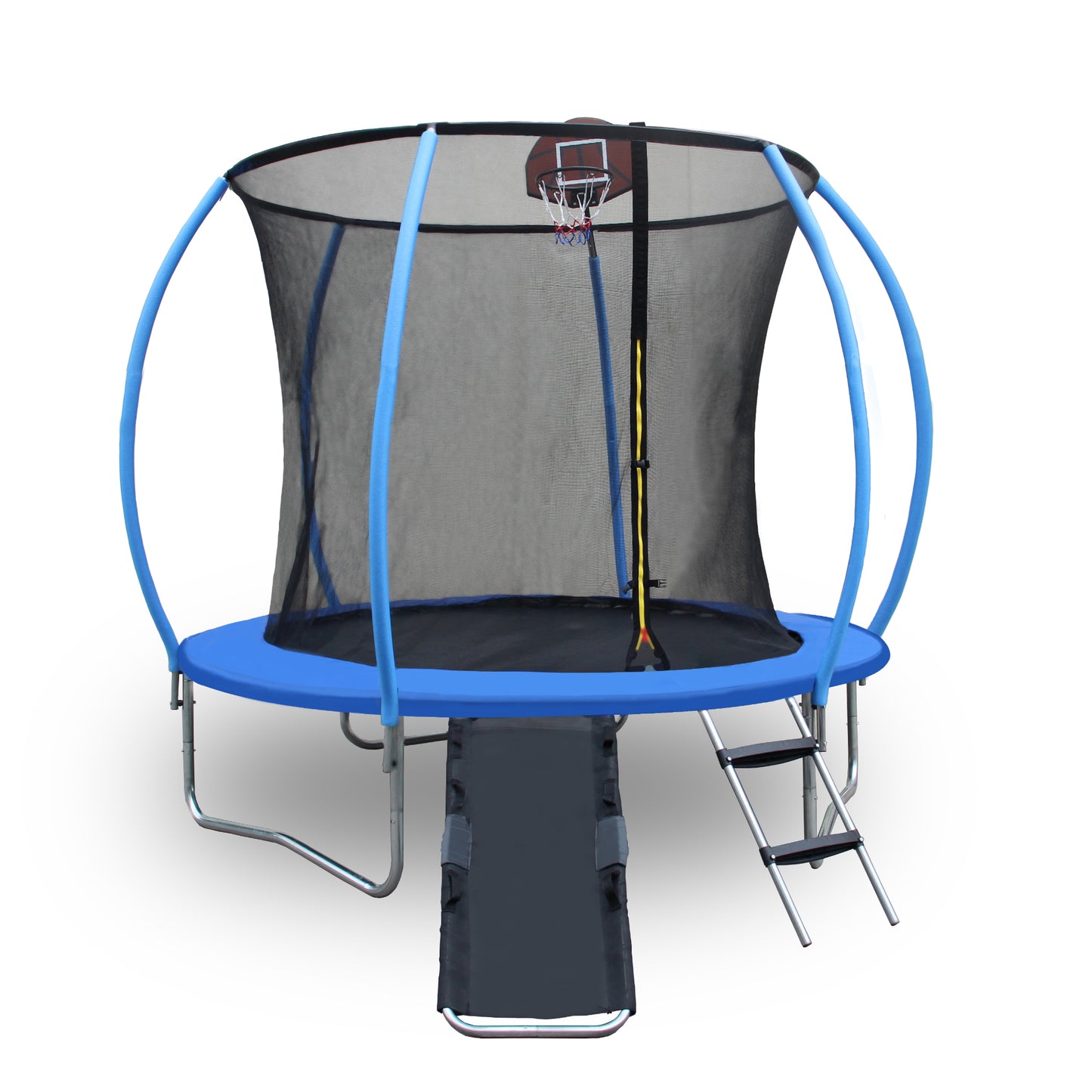 SHINPT Trampoline with Enclosure Net, Recreational Trampolines with Ladder and Anti Rust Coating, Kid's Rebounder Outdoor Trampoline, Pumpkin-shaped Trampoline with Slide and Basket Board for Garden