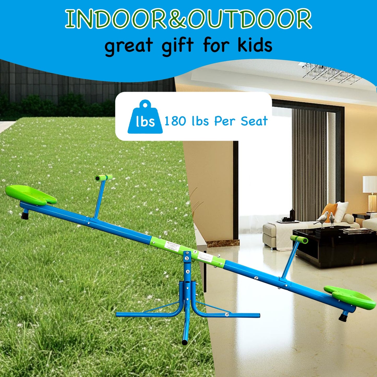 Spinning Teeter Totter for Kids Outdoor, SHINPT Playground Seesaw with 360 Degrees Rotating, Outdoor Kids Play Equipment for Ages 4-12, Toddler Seesaw for Backyard, Playground, 180 Lbs Capacity