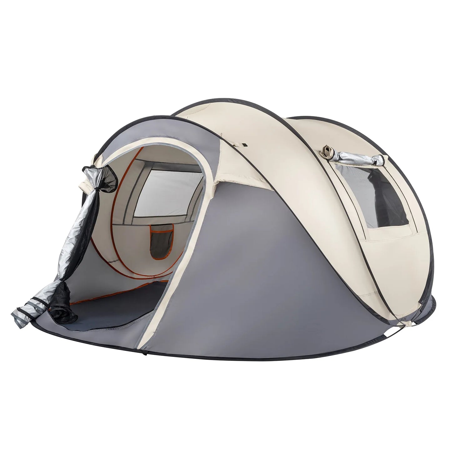 Waterproof Camping Family Tents with Windbreak Cords and Support Rods, Shinpt 4-Person Camping Tents with 2 Windows and Ground Pegs for Camping/Hiking/Fishing/Beach/Outdoor, Khaki