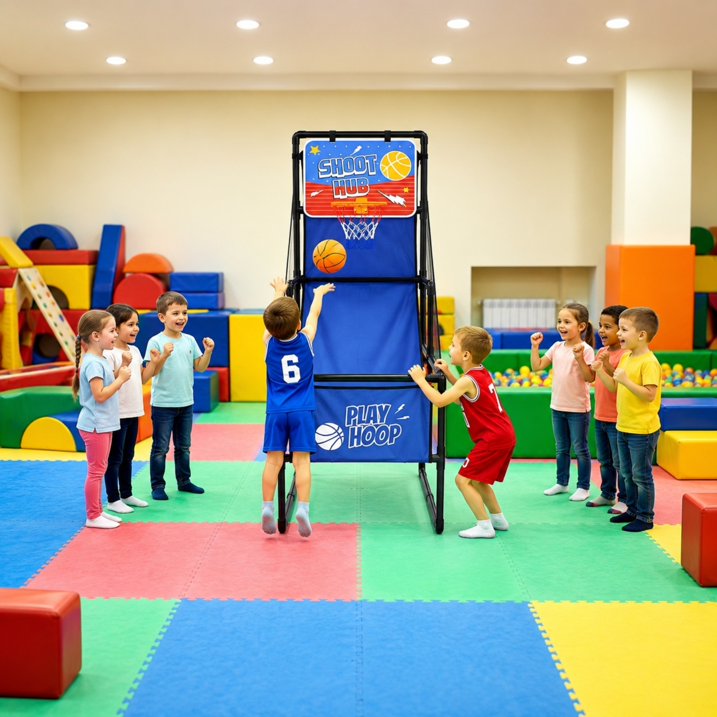 Kids Basketball Hoop With Ball, SHINPT Single Shot Basketball Arcade Game with 2 Balls, Pump and durable Tube. Indoor Basketball Hoop Set for Toddlers and Children, 55 in Foldable Sports Toy, Blue