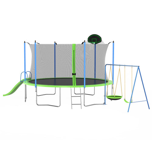 14FT Trampoline with Slide and Swings, SHINPT Recreational Trampoline with Basketball Hoop and Ladder, Large Trampoline Outdoor for Backyard, Outdoor Trampoline for Kids and Adults with ASTM