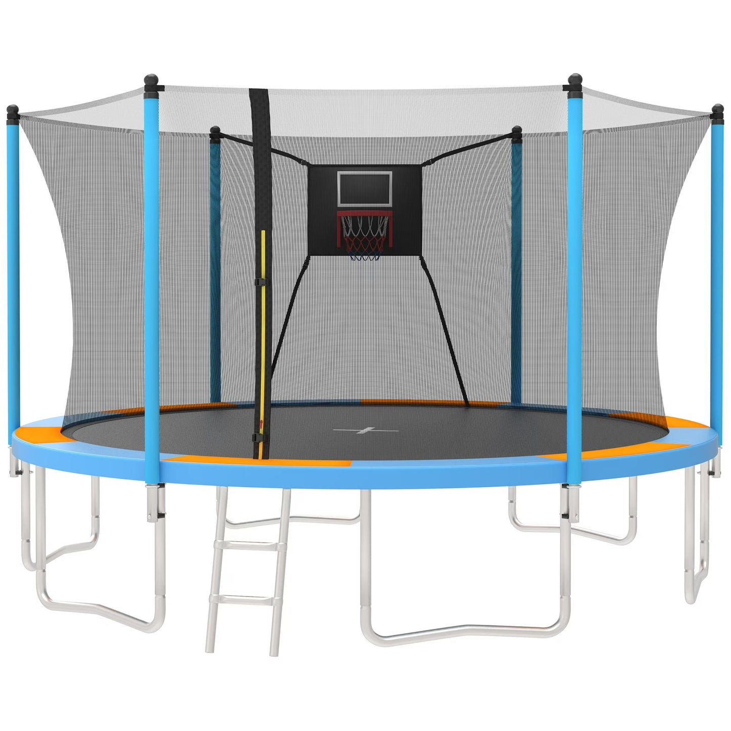 14FT Trampoline for Kids, SHINPT Outdoor Trampoline with Net, Big Trampoline with Basketball Hoop and Ladder, Heavy Duty Trampoline with No-gap Design, Backyard Trampolines for Boys&Girls