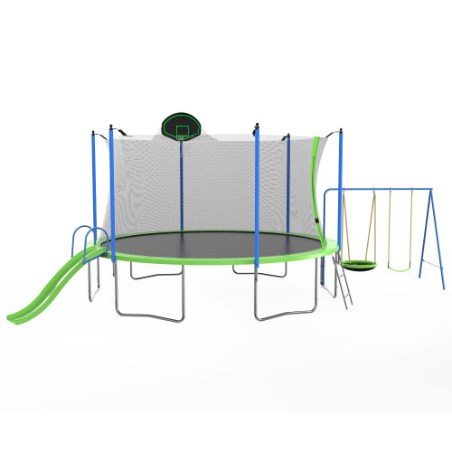 12FT Trampoline with Slide and Swings, SHINPT Recreational Trampoline with Basketball Hoop and Ladder, Large Trampoline Outdoor for Backyard, Outdoor Trampoline for Kids and Adults with ASTM