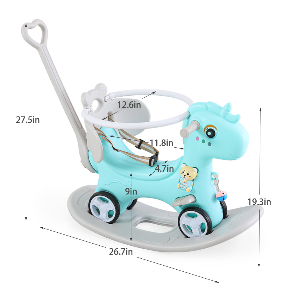 Rocking Horse for Toddlers, Balance Bike Ride On Toys with Push Handle, Backrest and Balance Board for Baby Girl and Boy, Unicorn Kids Riding Birthday
