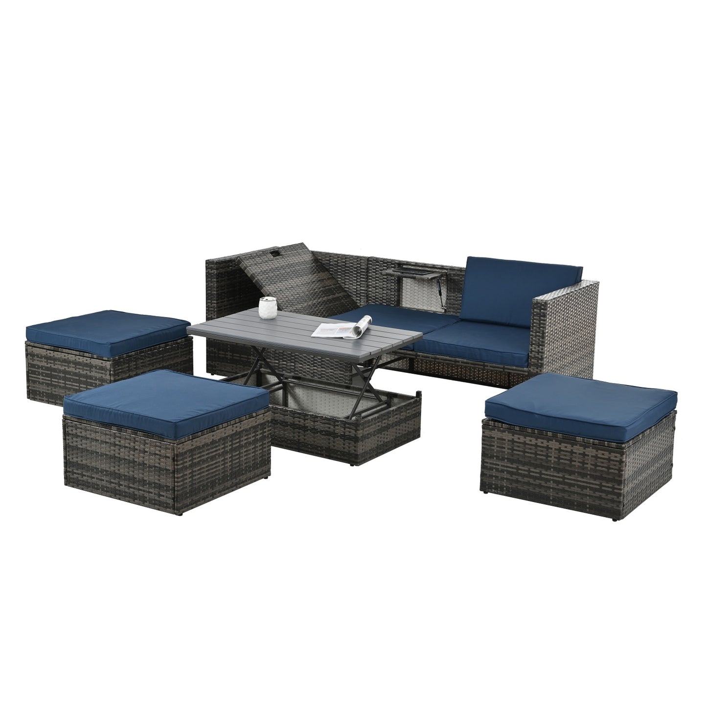 Patio Furniture, 5 Pieces Conversation Sets Outdoor Wicker Rattan Set with Soft Cushion and Coffee Table, Outdoor Wicker Seasonal Furniture for Balcony, Porch, Backyard, Deck, Garden