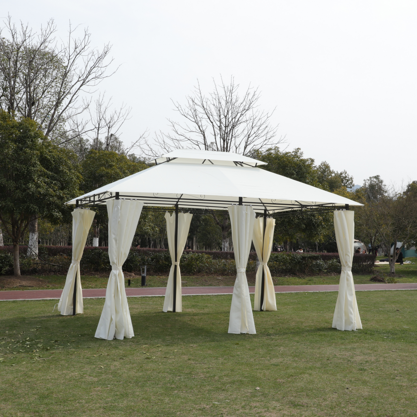 13x10 ft Outdoor Patio Gazebo with Ventilated Double Roof, Metal Gazebos Tent with Mosquito Netting, Gazebos Party Tent Shelter for Backyard, Garden, Patio, Lawn, All-Weather Resistant, UV-Resistant