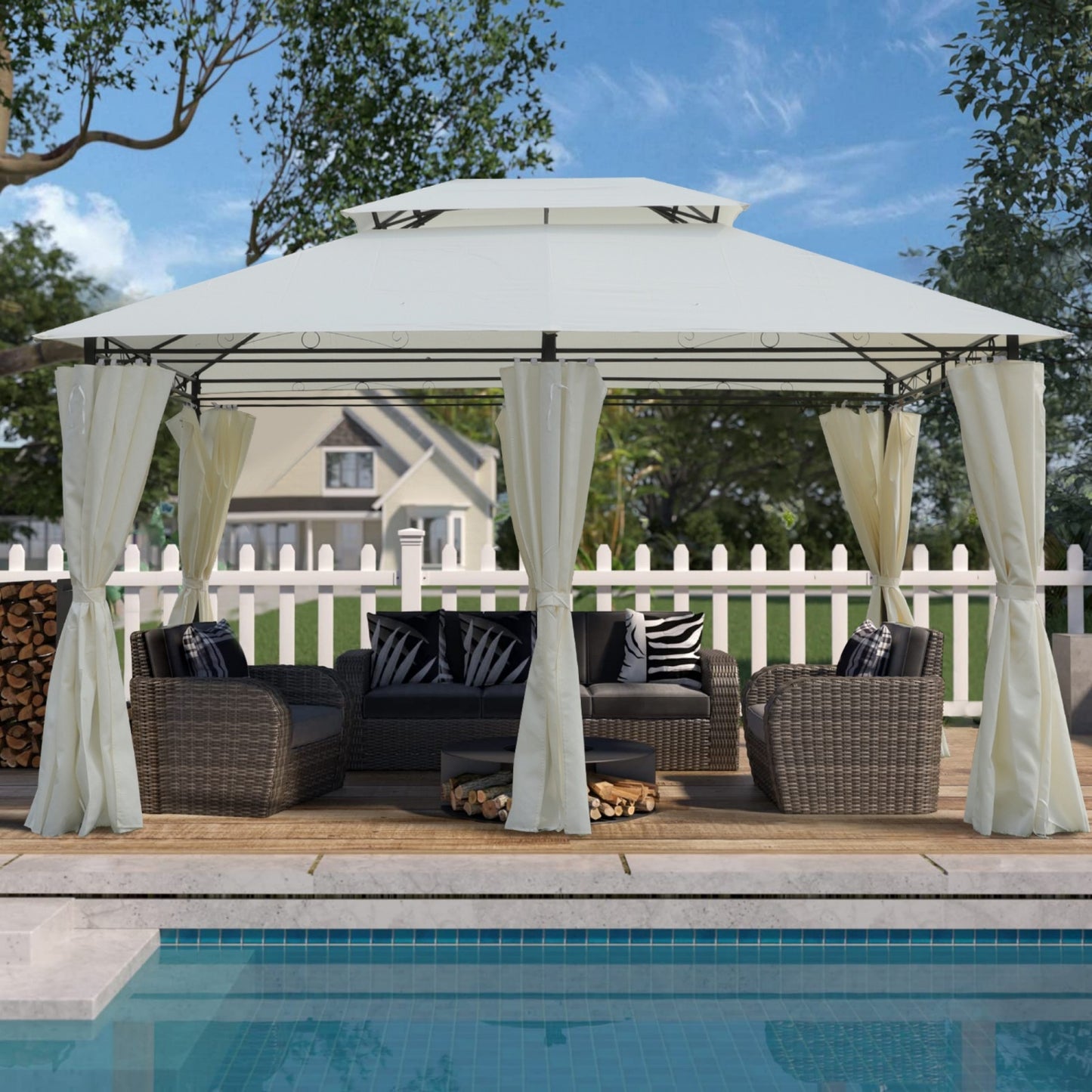 13x10 ft Outdoor Patio Gazebo with Ventilated Double Roof, Metal Gazebos Tent with Mosquito Netting, Gazebos Party Tent Shelter for Backyard, Garden, Patio, Lawn, All-Weather Resistant, UV-Resistant