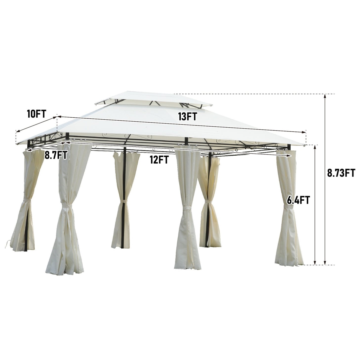 13x10 ft Outdoor Patio Gazebo with Ventilated Double Roof, Metal Gazebos Tent with Mosquito Netting, Gazebos Party Tent Shelter for Backyard, Garden, Patio, Lawn, All-Weather Resistant, UV-Resistant