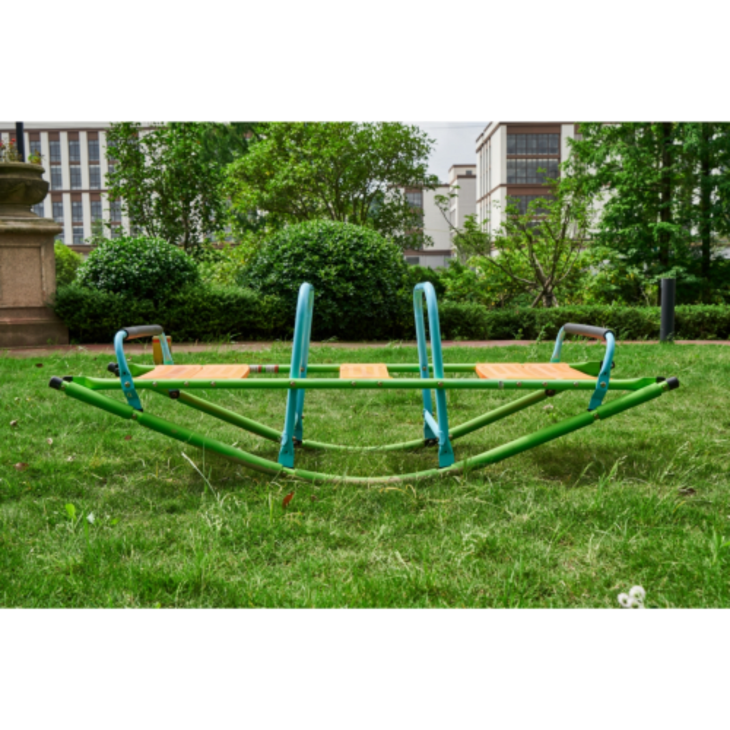 Teeter Totter Seesaw for Kids Outdoor, 2 in 1 Metal Rocking Seesaw for Toddlers with Easy-Grip Handles, Indoor Outdoor Rocking Fun for Toddlers Age 3-6, Anti-Slip Design, Green/Blue