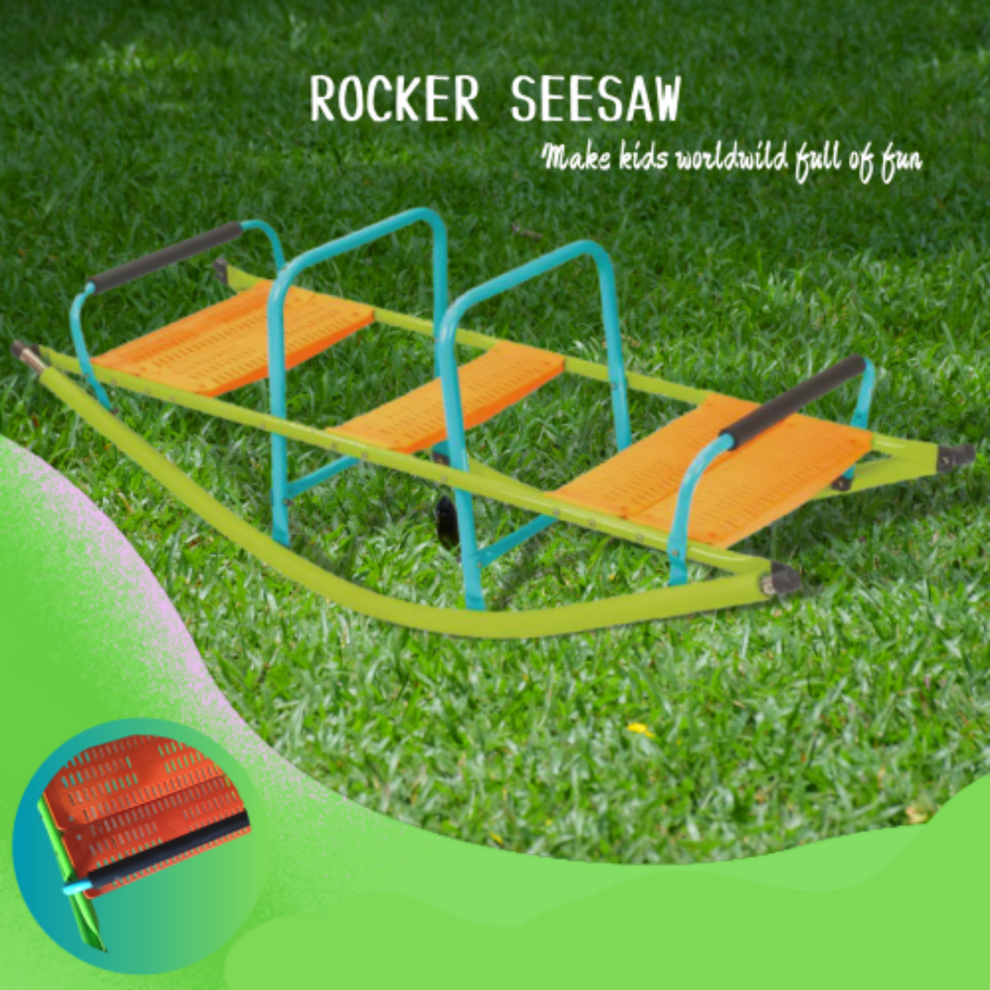 Teeter Totter Seesaw for Kids Outdoor, 2 in 1 Metal Rocking Seesaw for Toddlers with Easy-Grip Handles, Indoor Outdoor Rocking Fun for Toddlers Age 3-6, Anti-Slip Design, Green/Blue
