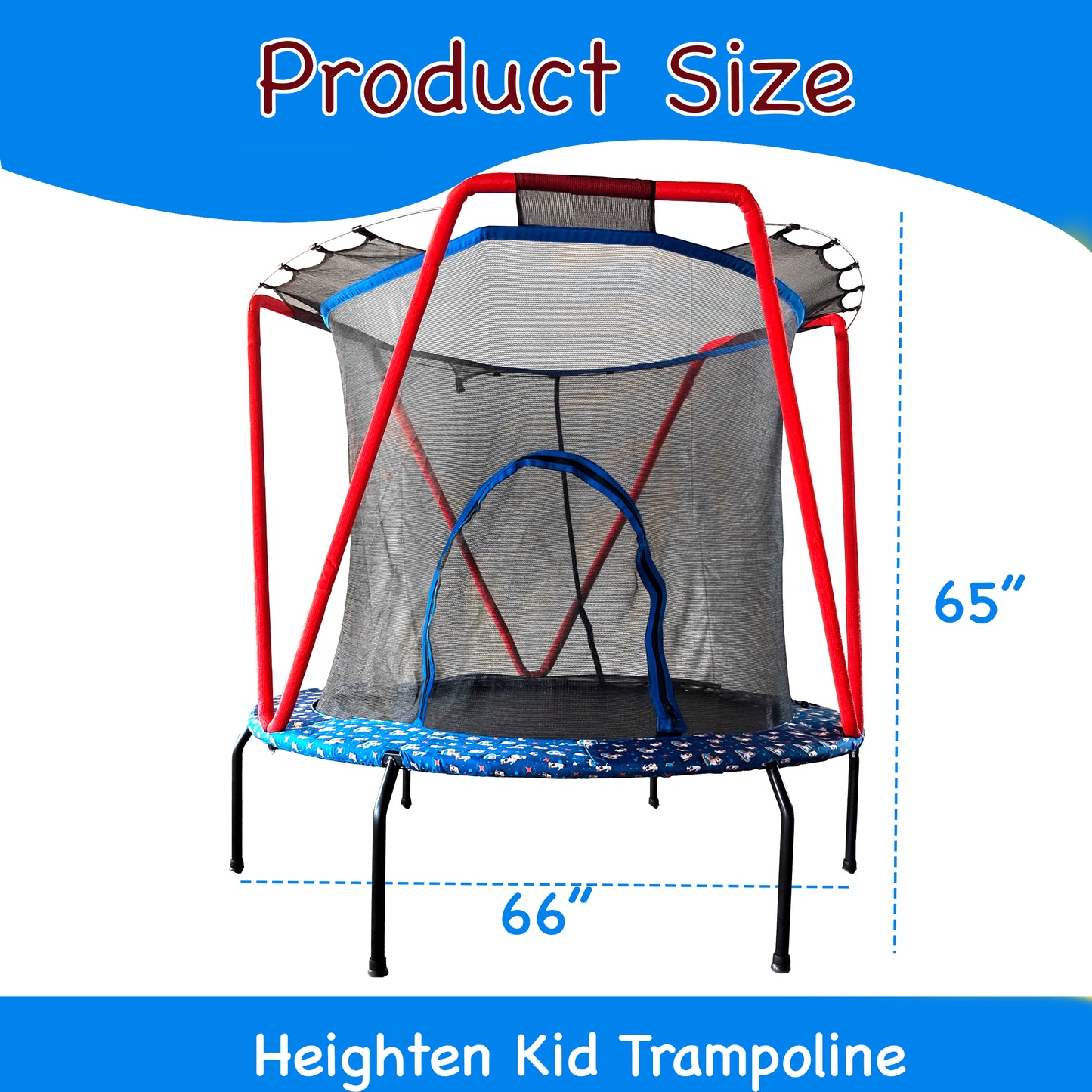 66" Mini Trampoline for Kids Ages 3-9, Kids Trampoline with No-Gap Design & High Safety Net for Boys&Girls, SHINPT Trampoline for Indoor & Outdoor, Rebounder Exercise Trampoline for Backyard, Patio