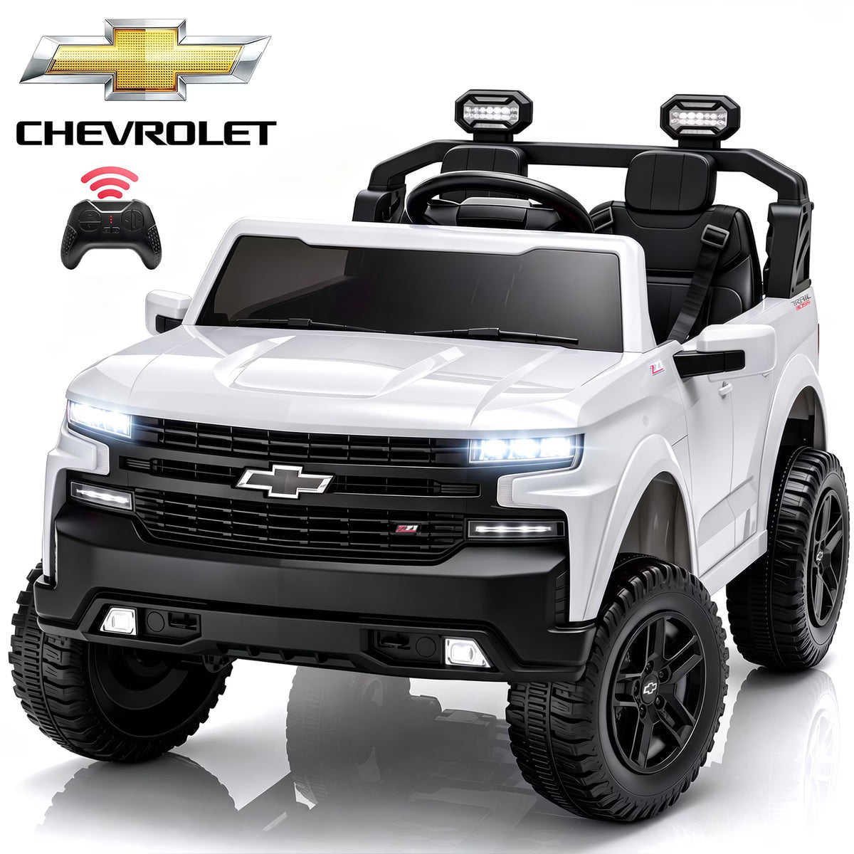 SHINPT 24V Ride on Car, Chevrolet Silverado Licensed, 2 Seater Electric Truck for Kids, Remote Control, 3-Speed, Safety Belt, Bluetooth Music, LED Headlights, Battery Power, Ages 3+, 46.30lbs, Pink