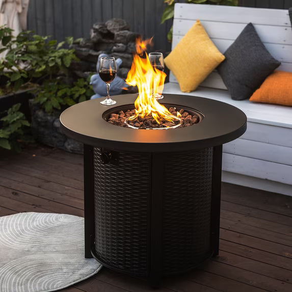 SHINPT 30" Propane Fire Pit Table, SHINPT 50000 BTU Outdoor Fire Pit with Lid and Lava Rock, Outdoor Fire Table for Backyard, Garden, Gas Fire Pit for Outside, Patio, Add Ambience to Gatherings