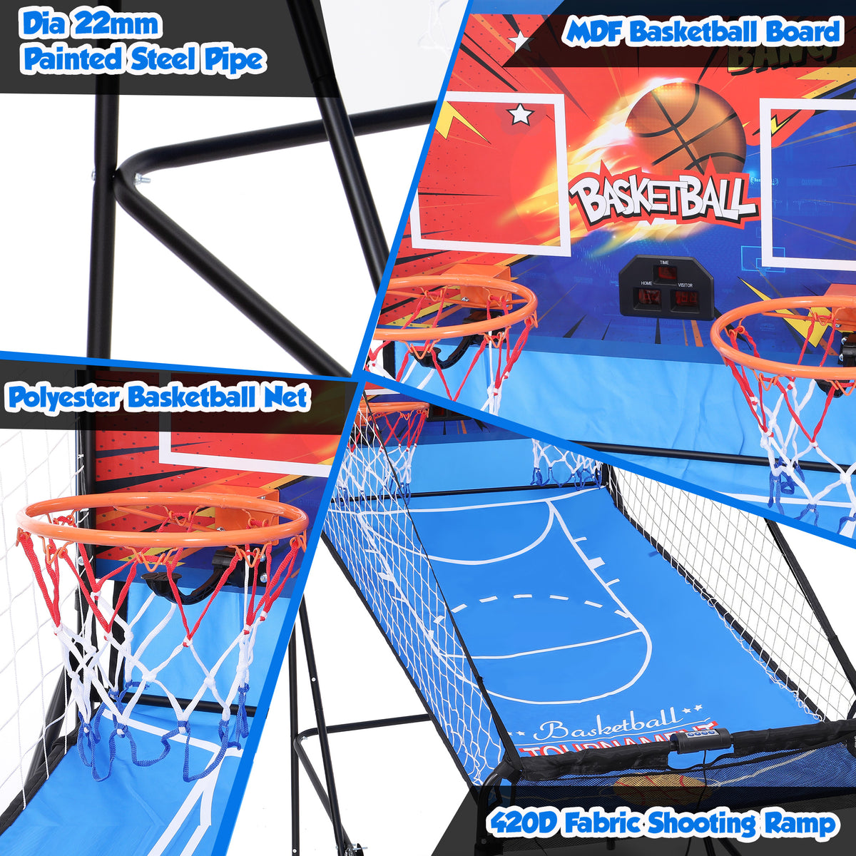 SHINPT Fodable Arcade Basketball Game for 1-4 Players, SHINPT Dual Shoot Basketball Arcade with 8 Game Modes, 6 Balls, Indoor Basketball Game 39"×72", Arcade Basketball with LED Scoreboard for Kids & Adults