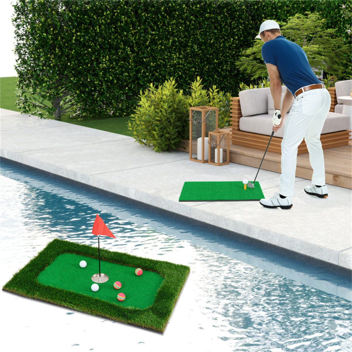 SHINPT Floating Golf Green for Pool (35.5" x 23.5"), Golf Chipping Game Set with Floating Mat, 6 Balls, Fun Pool Golf Games Gift Included Scoring Rules, Outdoor & Indoor Golf Game, Golfer Gift