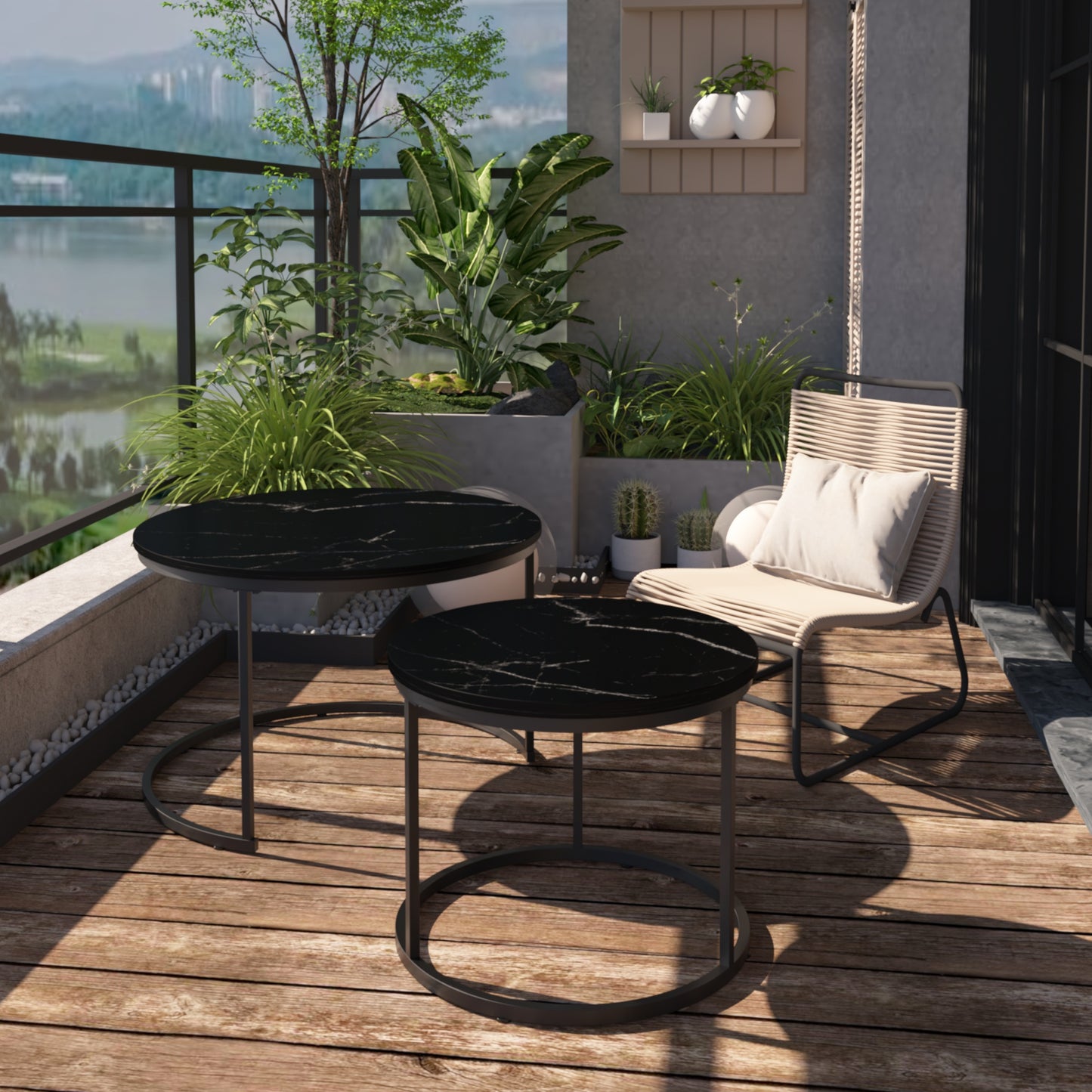 Nesting Coffee Table Set of 2, SHINPT Circle Coffee Table with Sturdy Metal Frame, Round Coffee Table and End Table Set, Mid Century Modern Coffee Table for Living Room, Bedroom, Balcony, Yard