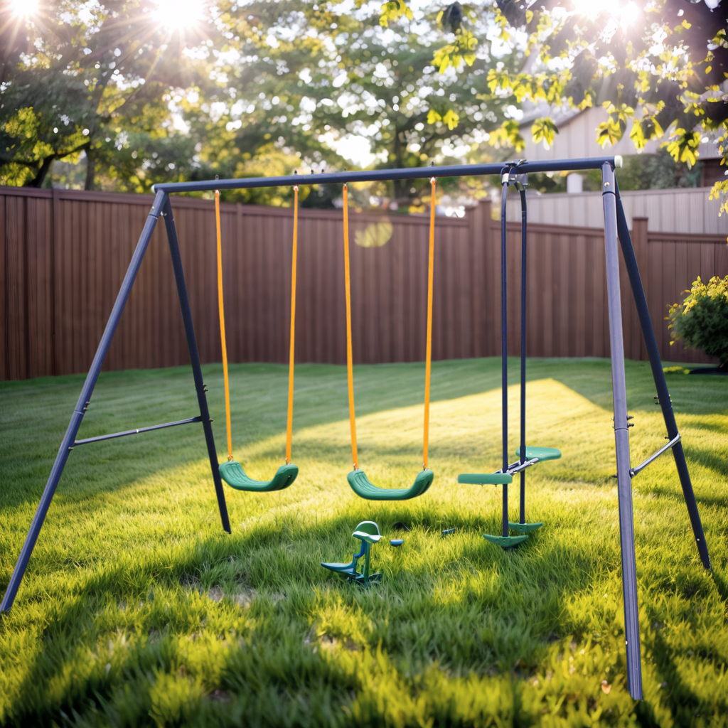 Swing Set for Backyard, SHINPT 3 in 1 Heavy-Duty A-Frame Metal Outdoor Swing Stand with 2 Belt Swings and Glider, Outdoor Kids Play Equipment for Age 2-8, Toddler Swing Set for Playground