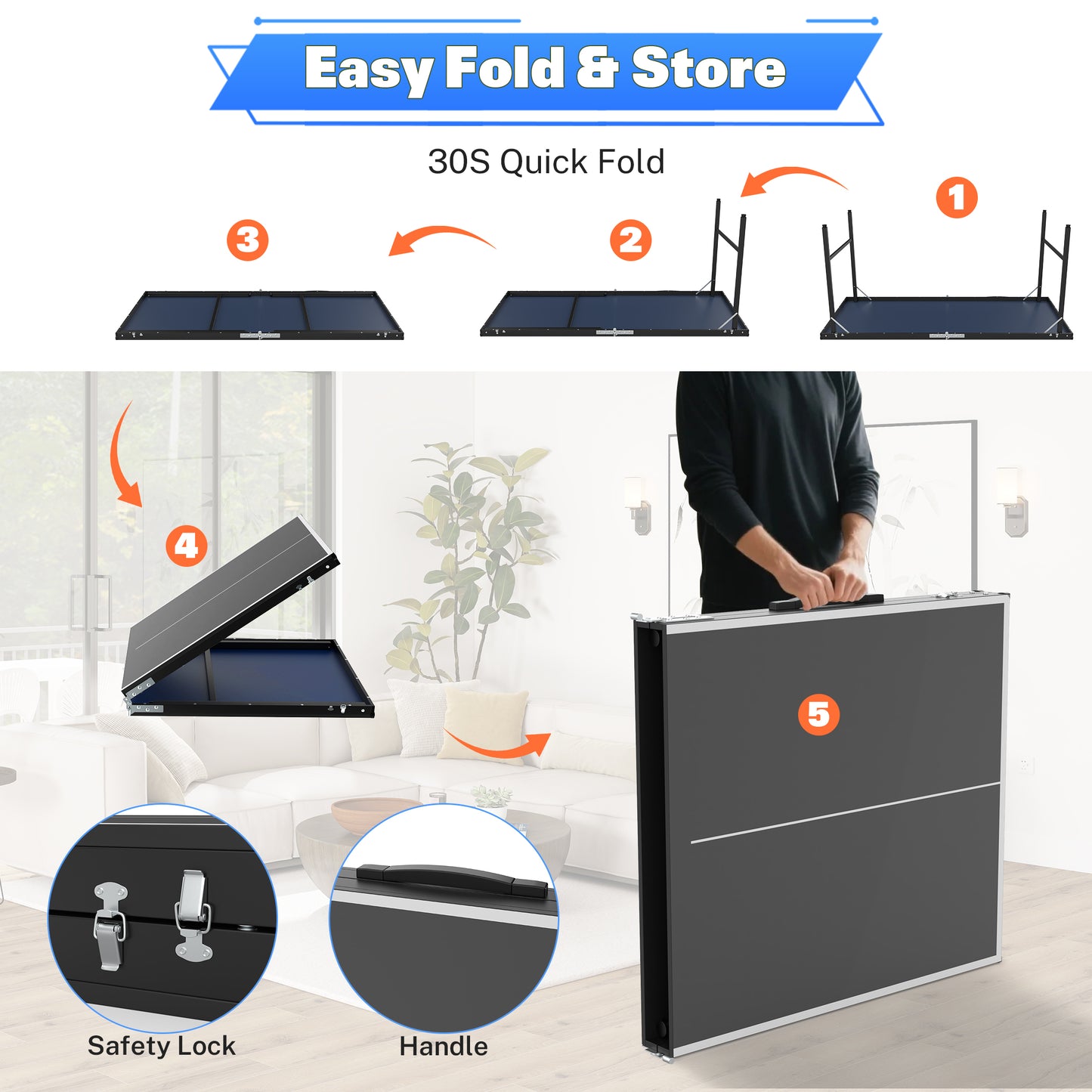 SHINPT 5ft Portable Ping Pong Table, Foldable Mid-Size and 100% Pre-Assembled Weatherproof Indoor/Outdoor Table Tennis with Net for Adults/Teens, 2 Table Tennis Paddles and 3 Balls, Black