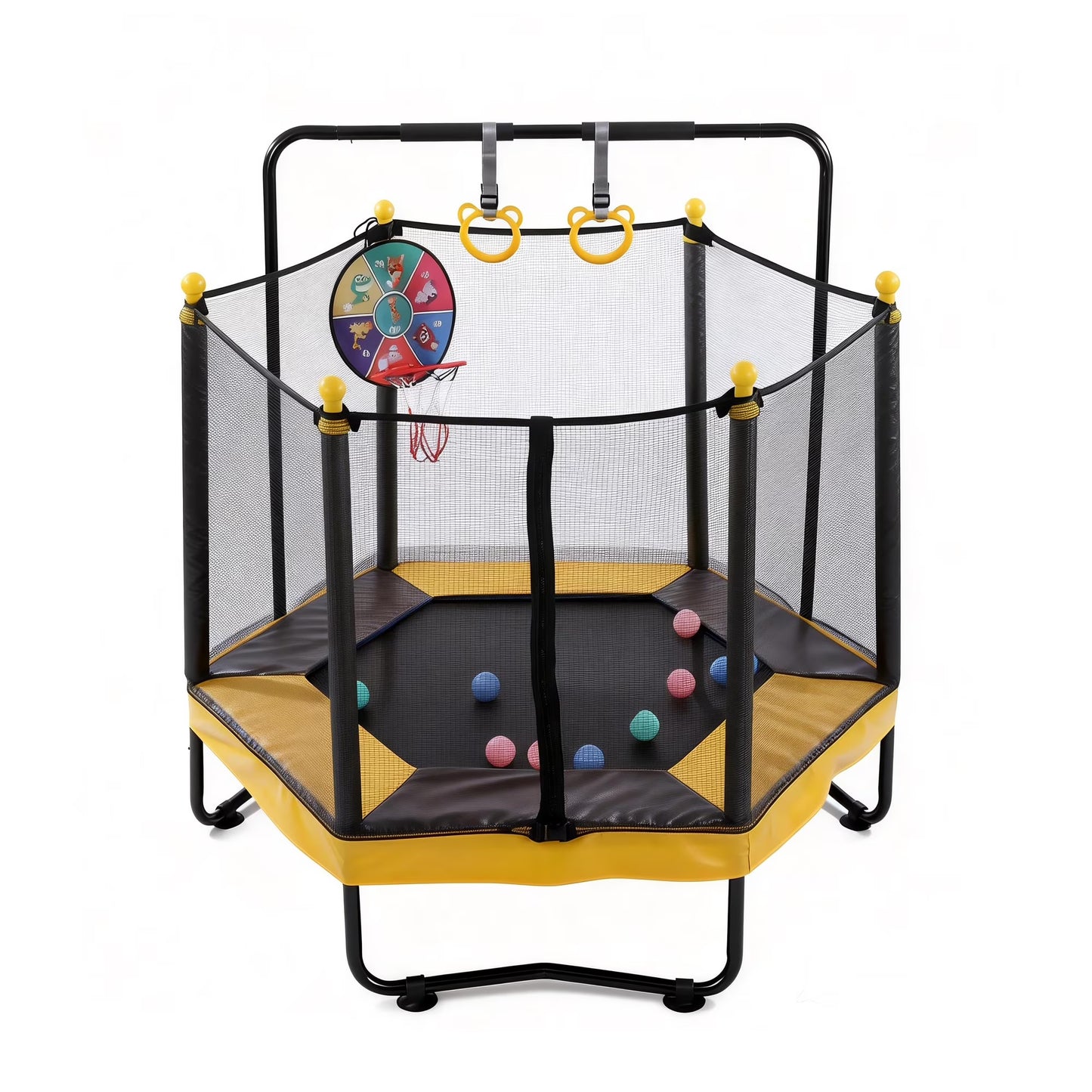 54" Toddler Trampoline for Kids with Basketball Hoop, SHINPT Indoor Outdoor Kids Trampoline with Enclosure Net, Basketball, Small Trampoline Gift for Boys Girls, Mini Trampoline for Kids