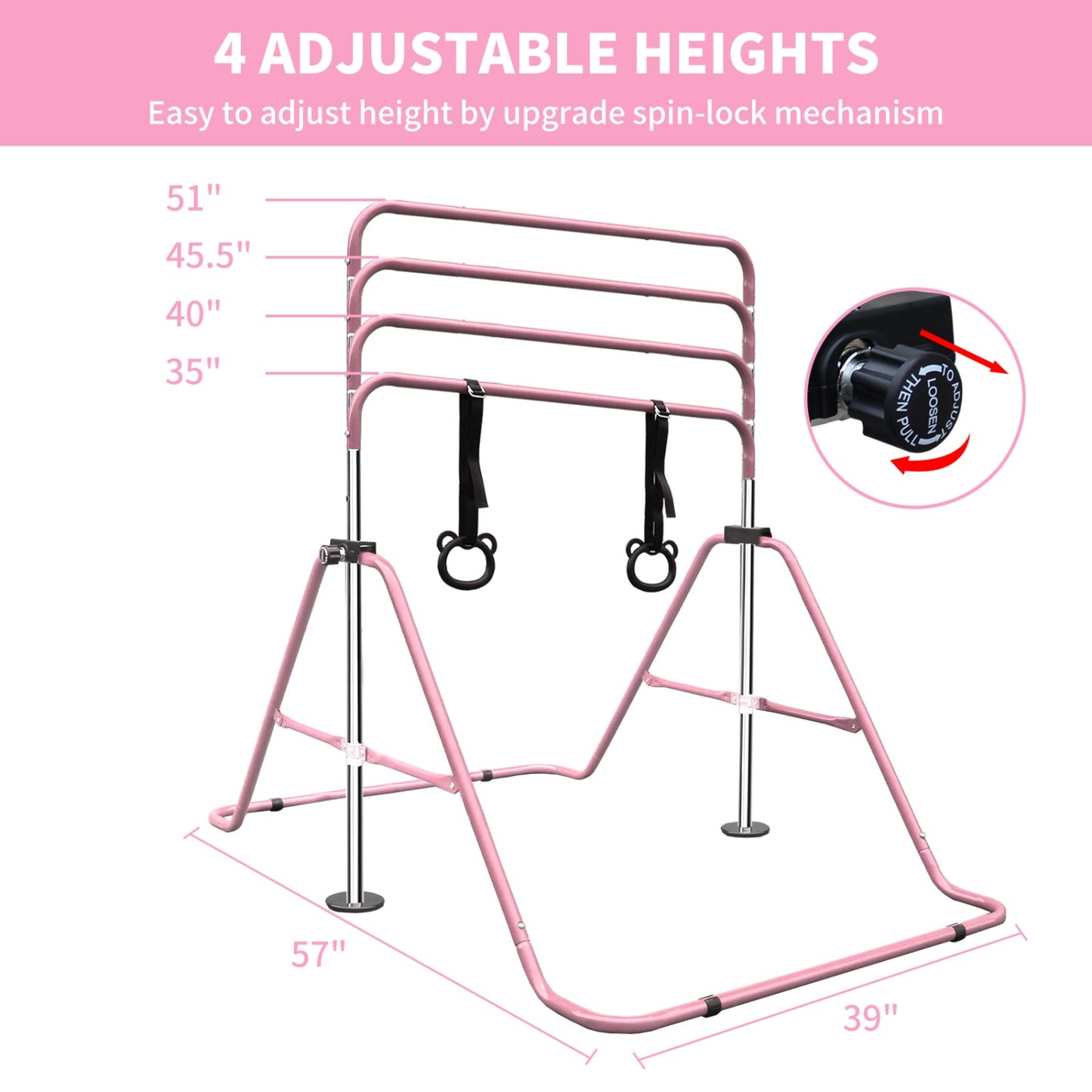 Gymnastics Bar for Kids Ages 6-12, SHINPT Foldable Junior Training Bar with 4 Adjustable Height, Junior Expandable Horizontal Monkey Bar for Indoor/Outdoor, Gymnastics Equipment w/110Lbs Capacity