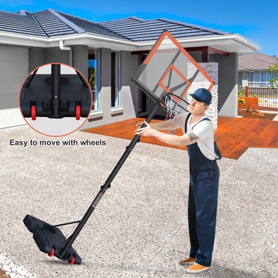 SHINPT 5.73-10ft Height Adjustable Basketball Hoop Outdoor/Indoor, Portable Basketball Hoop with Wheels for Kids Youth and Adults, 44 inch Orange Backboard for Backyard, Larger Base