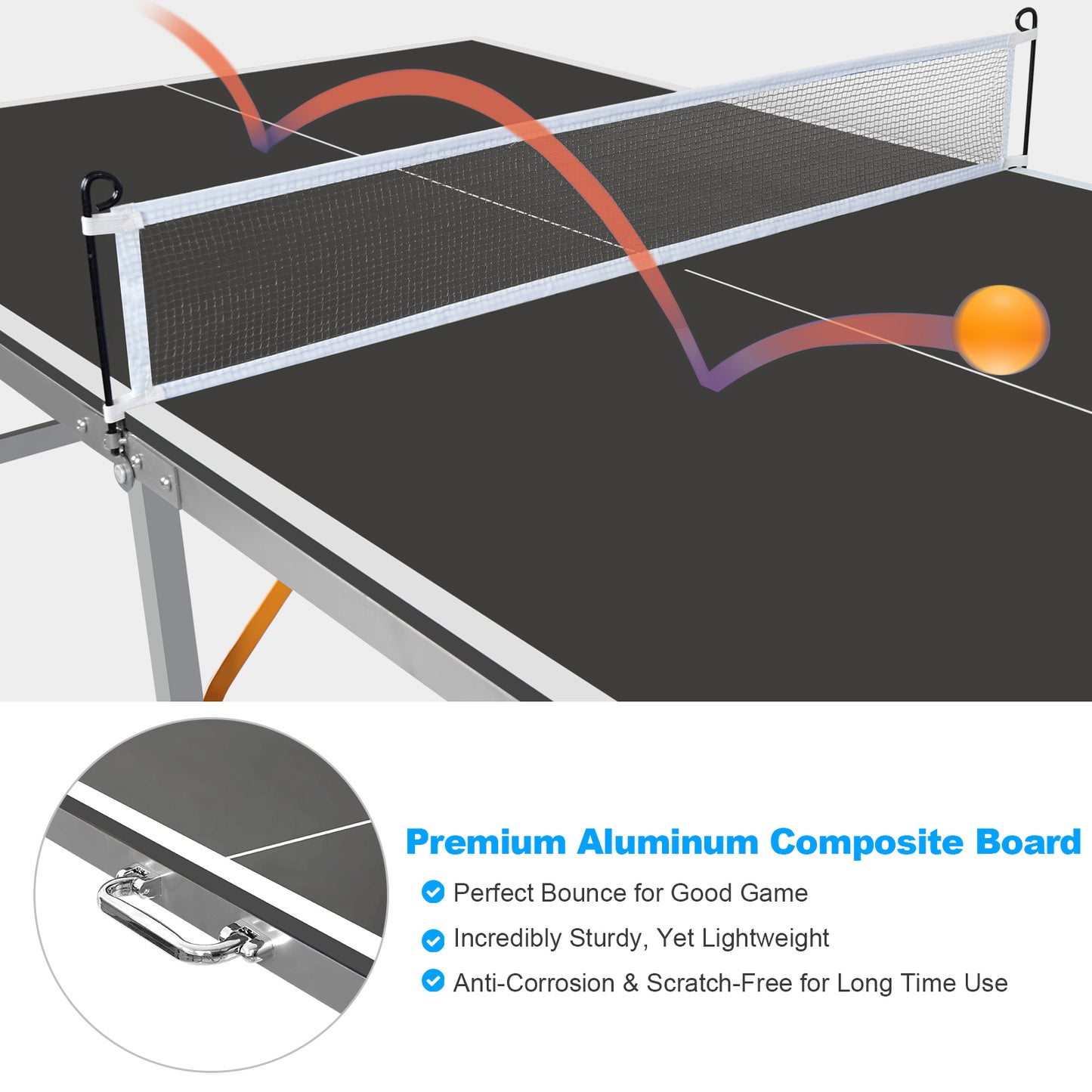 SHINPT Outdoor Ping Pong Table, 6ft Table Tennis Table for Family, Portable Ping Pong Table Set, Foldable Game Table with Net and 2 Ping Pong Paddles, Indoor & Outdoor Compatible