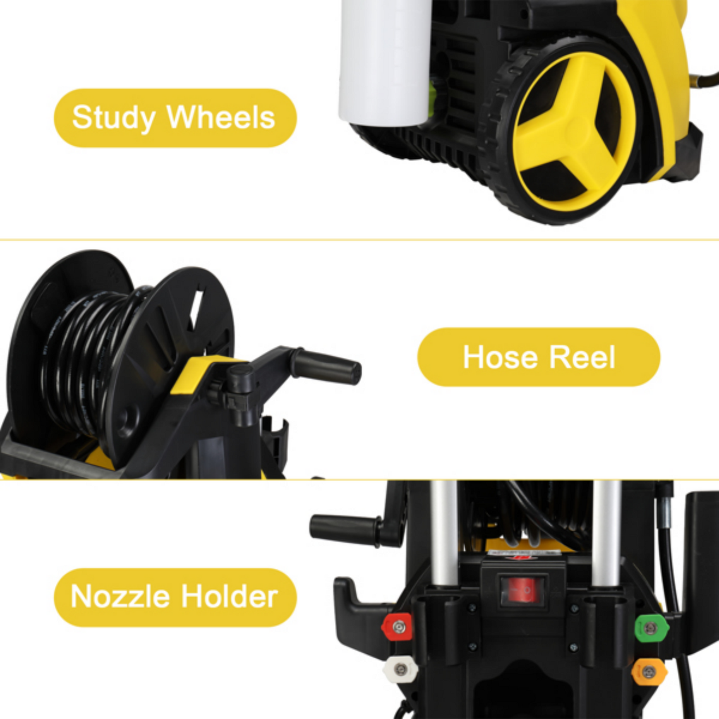 1800W 110V Electric Pressure Washer, Yardmaster Pressure Washer up to 3800 PSI + 2.6 GPM, High Pressure Power Washer with 4 Nozzles and Soap Bottle for Cars, Fences, Patio