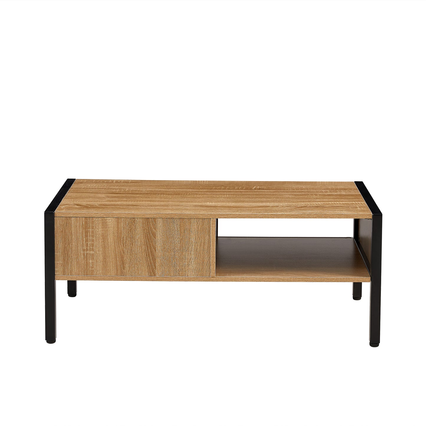 Rattan Coffee table with Metal Legs, SHINPT Mid Century Modern Coffee Table, Small Coffee Table Sliding Door for Storage, Couch Desk for Livingroom, Office Areas, Floor Table, Apartment Furniture