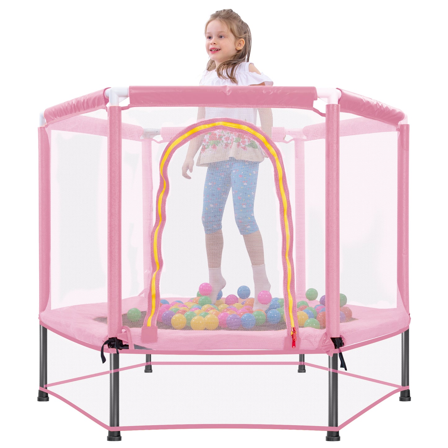 55 in Kids Trampoline for Toddlers, SHINPT Small Trampoline for Kids, 55" Mini Trampoline for Kids with Safety Enclosure Net and Balls, Toddler Trampoline Indoor/Outdoor for Boys and Girls for Gift