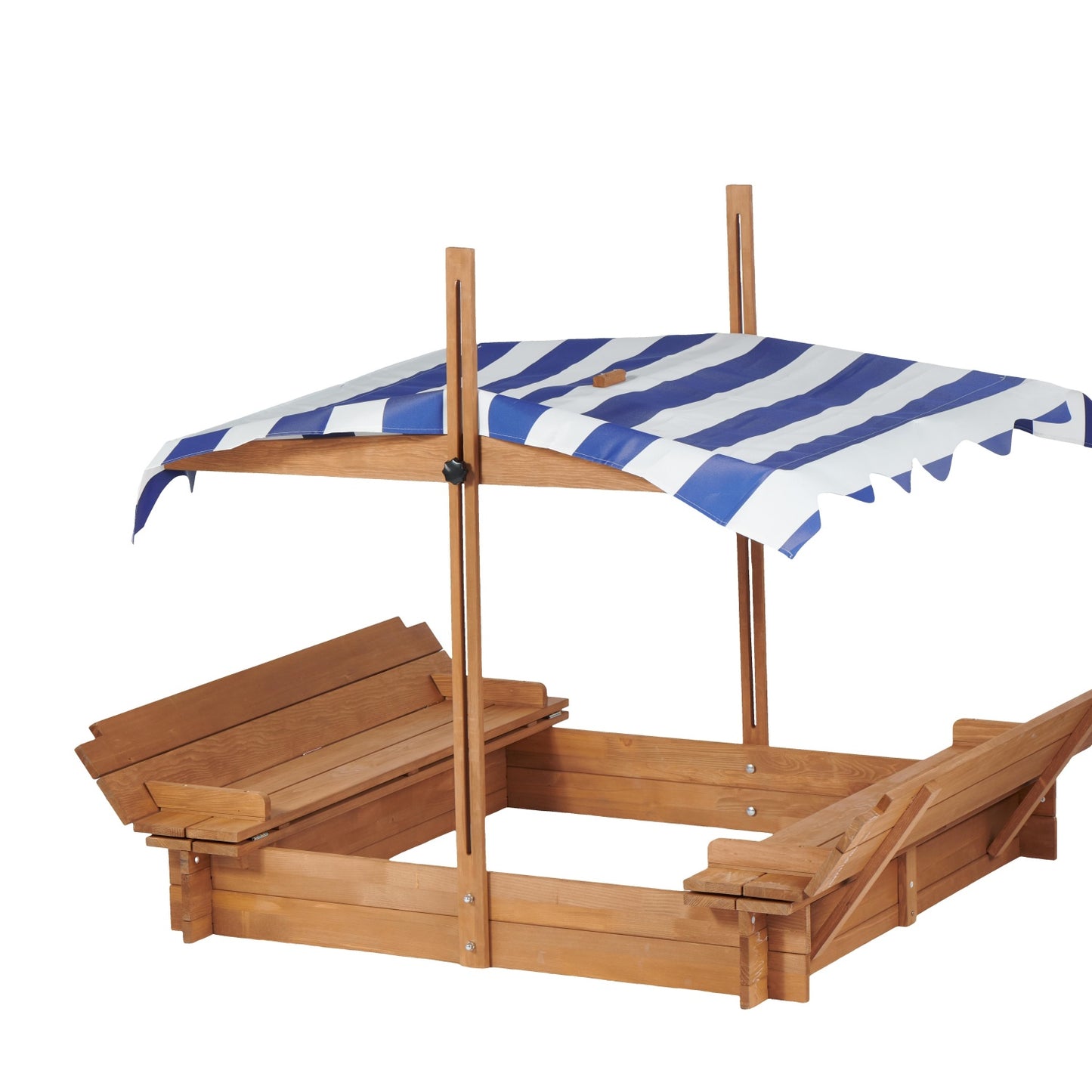 Wooden Sandbox with Lid, SHINPT 46'' Kids Sandbox with 2 Foldable Bench Seats, Toddler Sandbox with Canopy Outdoor, Sand Pit for Kids 2-6, UV-Protection & Natural Wood, Perfect for Backyard, Beach