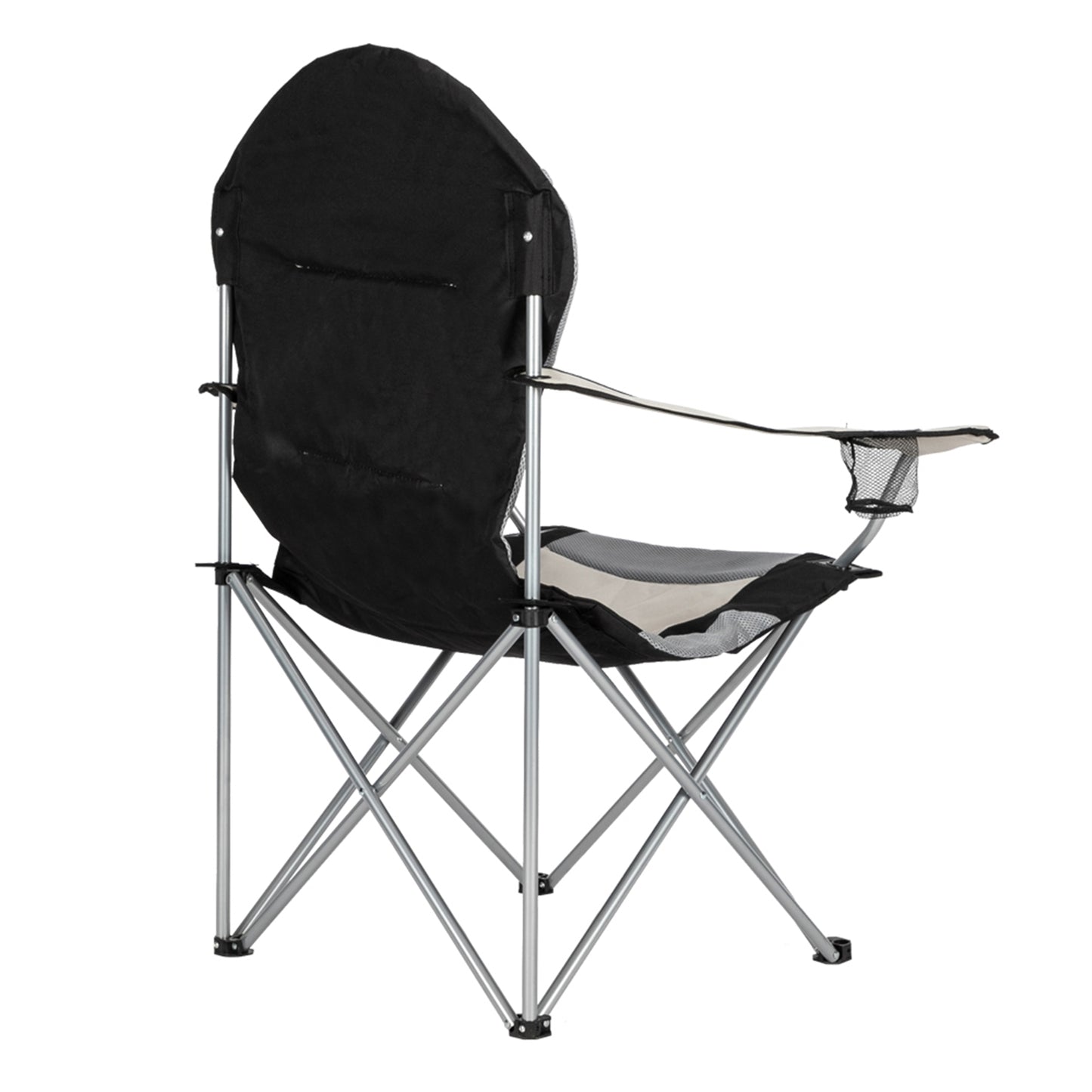 SHINPT Medium Camping Chair with Cooling Mesh Back Support 300 LBS, Portable Folding Chair with Durable Armrests and Drink Holder for Outside Beach,Lawn,Fishing, Black Gray