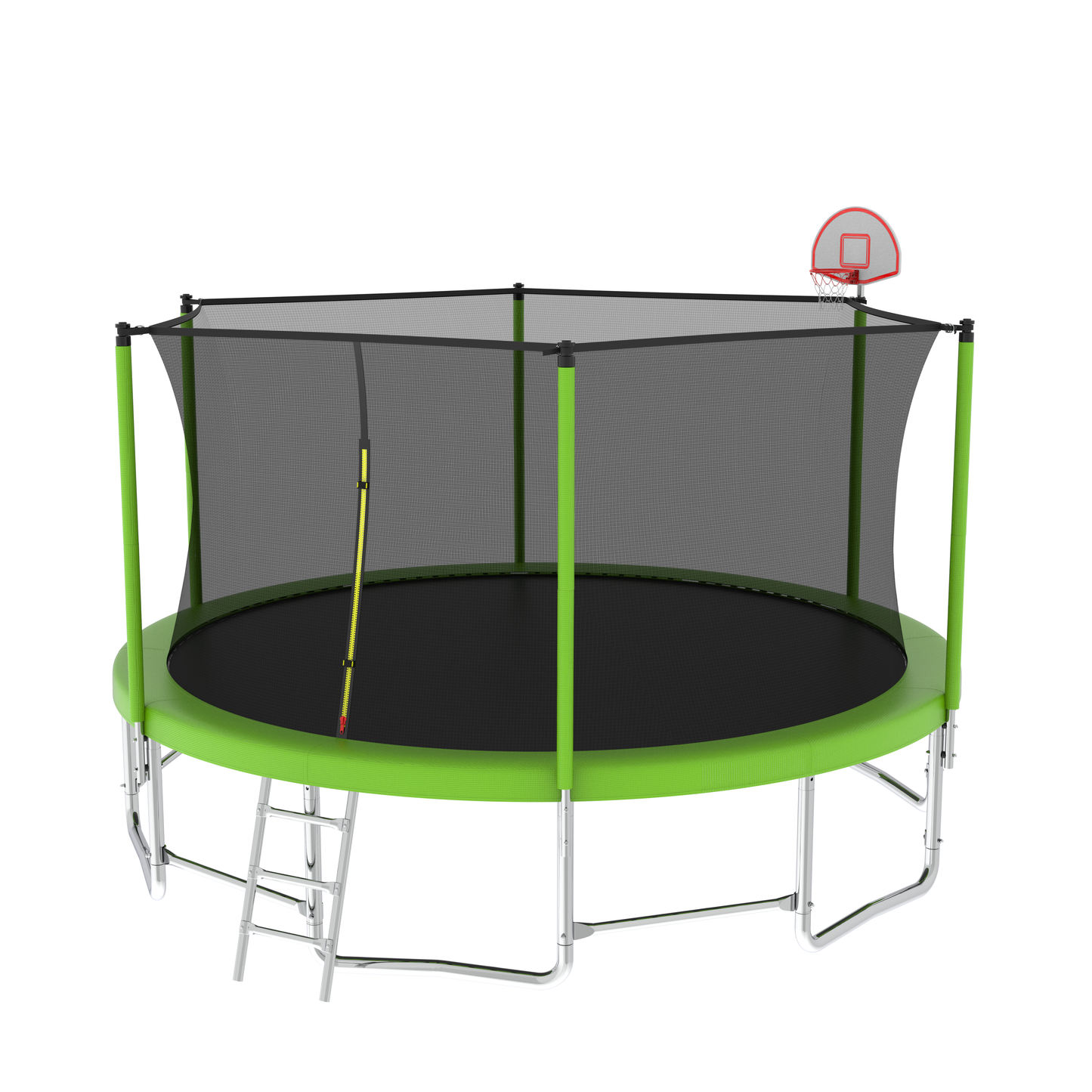 16FT Outdoor Trampoline with Safety Enclosure Net, Heavy-Duty 1320lbs Capacity Backyard Trampoline, Recreational Trampoline with Basketball Hoop, Ideal for Children, Kindergarten, Green