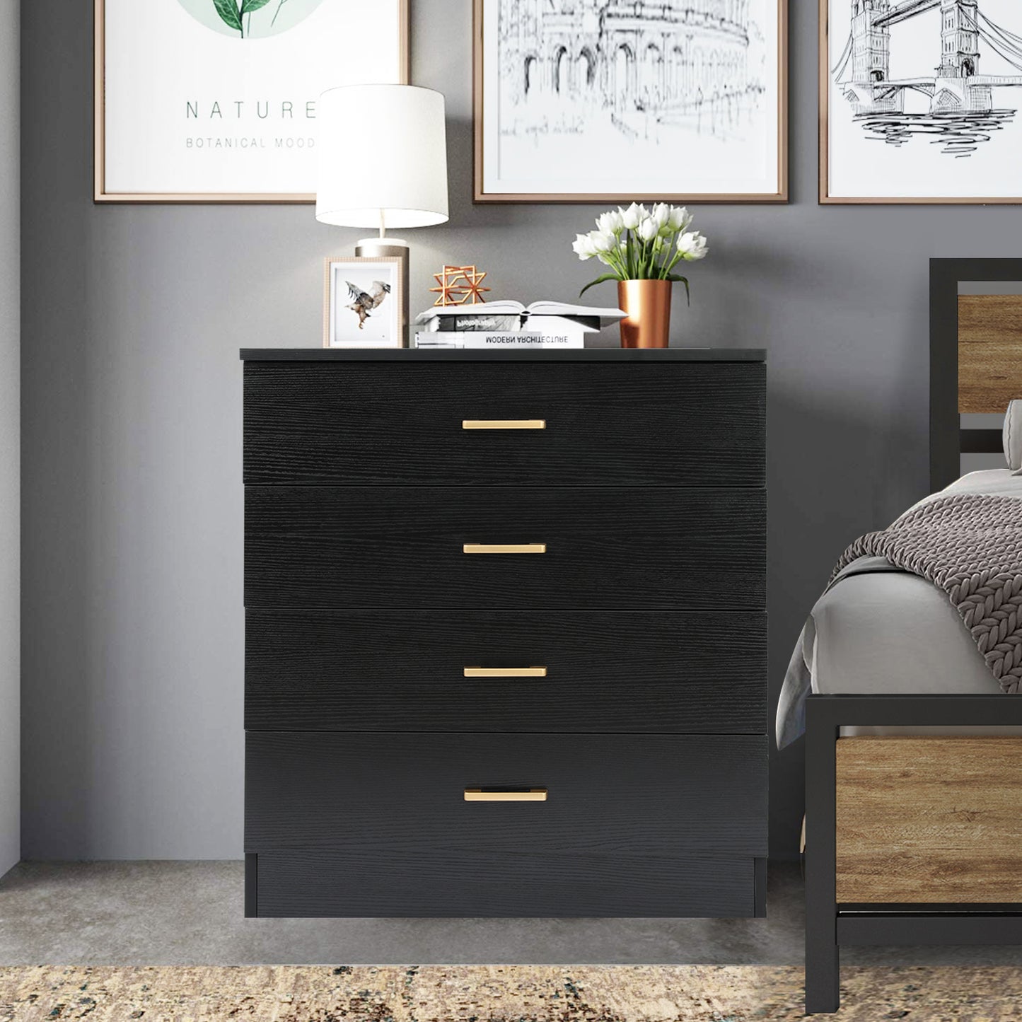 Closet Dresser with 4 Drawers, SHINPT Large Dresser for Bedroom, Cloakroom, Livingroom, Wood Bedroom Furniture with 4 Deep Drawers, Bedroom Dresser set in Simply Modern, Chest of Drawers for Bedroom