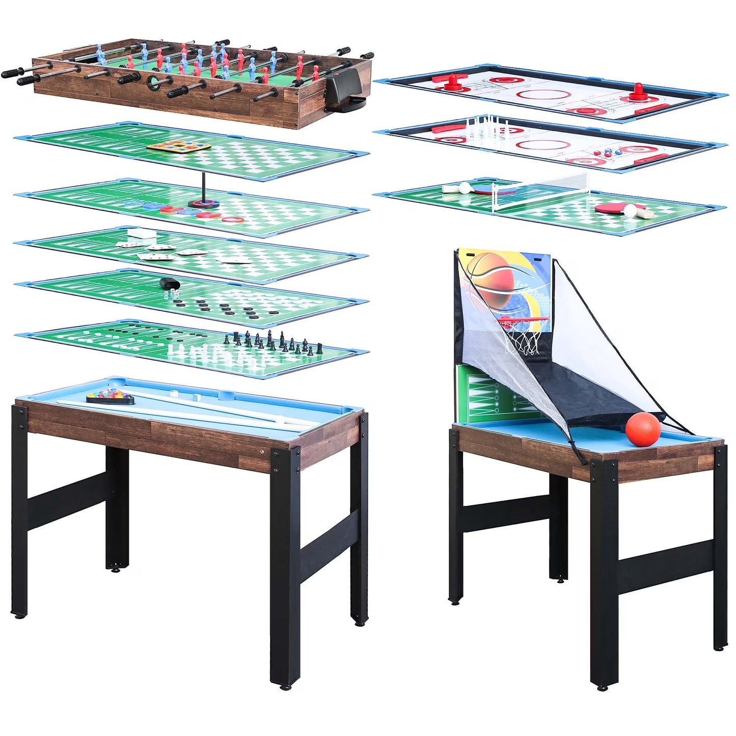 SHINPT 16-in-1 Multi-Game Table for Kids & Adults, 48" Compact Combo Game Set with Foosball, Billiards, Ping Pong, Air Hockey – Perfect for Game Room, Backyard & Family Gatherings