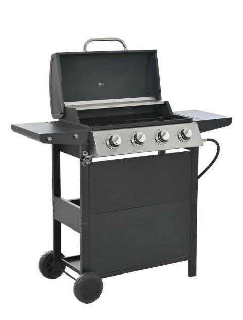 Shinpt 4 Burner BBQ Propane Gas Grill with Thermometer for Patio Backyard Barbecue, 34,200 BTU Patio Garden Barbecue Grill with Two Foldable Shelves for Outdoor BBQ and Camping