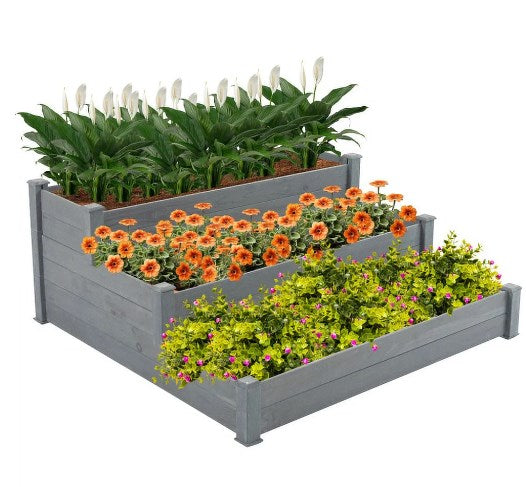 Shinpt 3-Tier Fir Wood Raised Garden Bed, 48x48.6×21in Horticulture Flower Box with Stackable & Flat Arrangement, Wooden Growing Planter for Backyard, Patio, Gardener, Easy Assembly - Grey