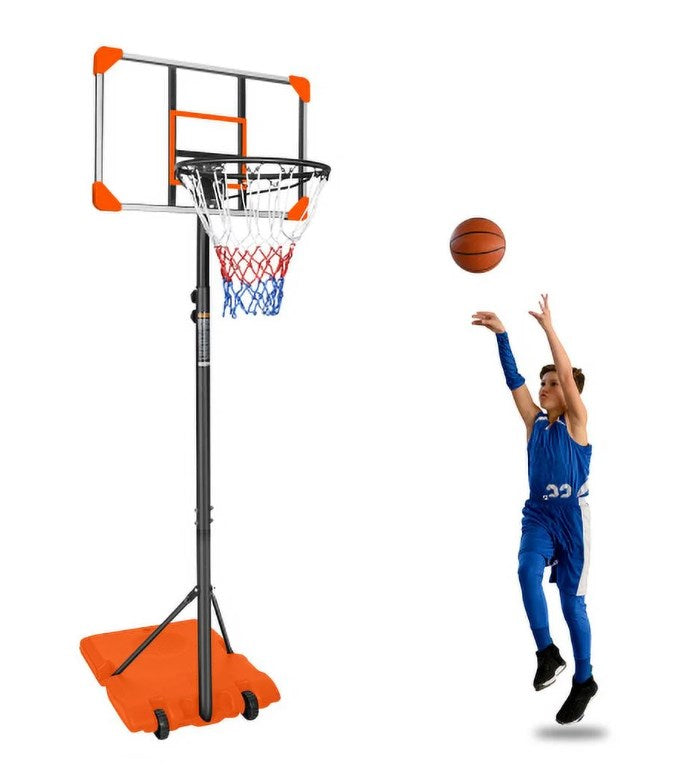 Shinpt 5.6-7ft Adjustable Height Portable Basketball Hoop, 28 Inch Outdoor Portable Basketball Goal System for Kids/Teenagers/Youth in Backyard/Driveway/Indoor, Orange