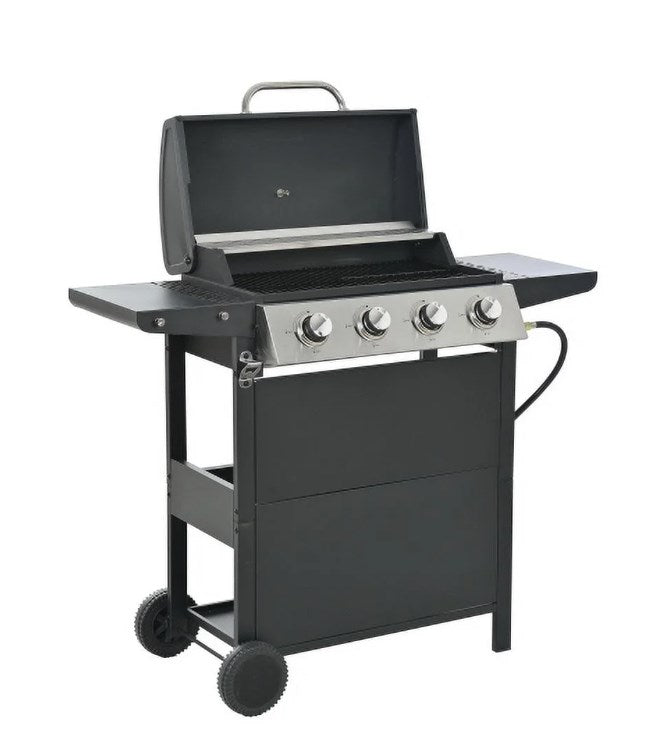 Shinpt 4 Burner BBQ Propane Gas Grill with Thermometer for Patio Backyard Barbecue, 34,200 BTU Patio Garden Barbecue Grill with Two Foldable Shelves for Outdoor BBQ and Camping