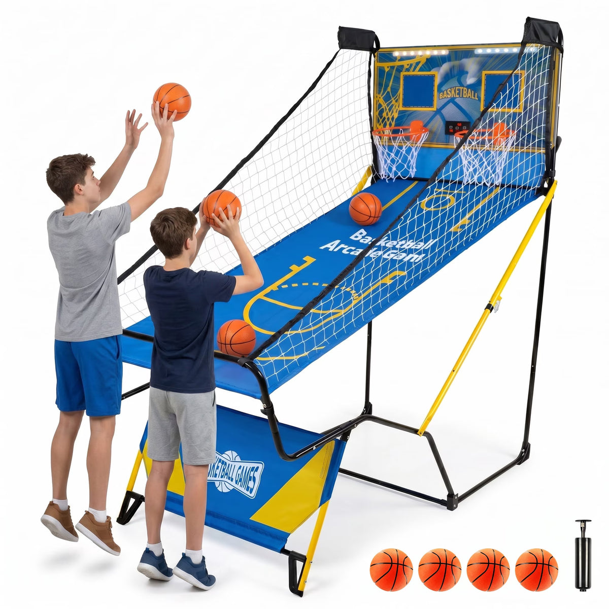 Electronic Basketball Game, SHINPT 2-Player Dual Shot Basketball Arcade with Electronic LED Scoreboard, 4 Balls & Air Pump, Foldable Indoor Arcade Basketball Game for Kids Adults, Blue