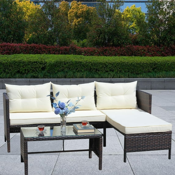 Outdoor patio Furniture sets 3 piece Conversation set wicker Ratten Sectional Sofa With Seat Cushions