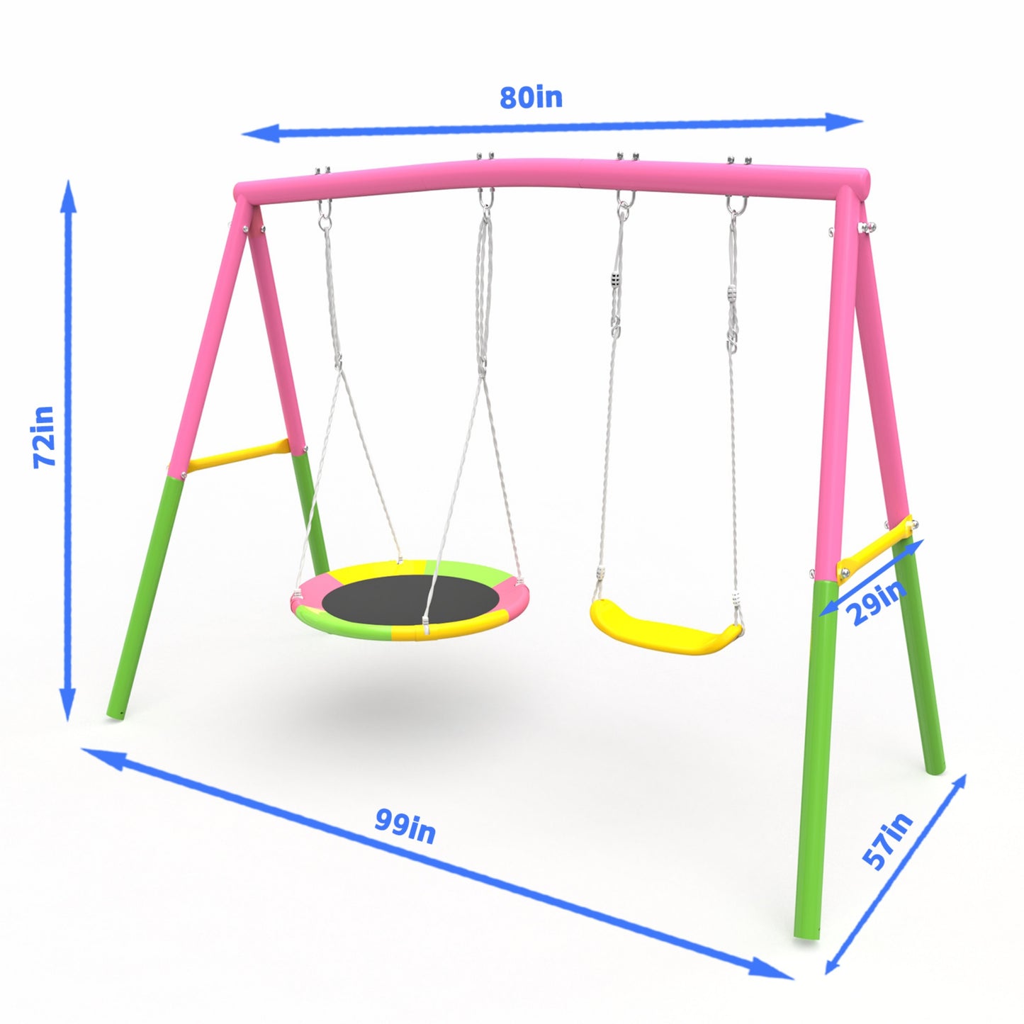 2 in 1 Swing Set Outdoor for Backyard, SHINPT Heavy Duty Swing Set, Toddler Swing Set with 1 Saucer Swing Seat and 1 Belt Swings Seat, Outside Swing Set for kids, Metal Swing Frame Outdoor