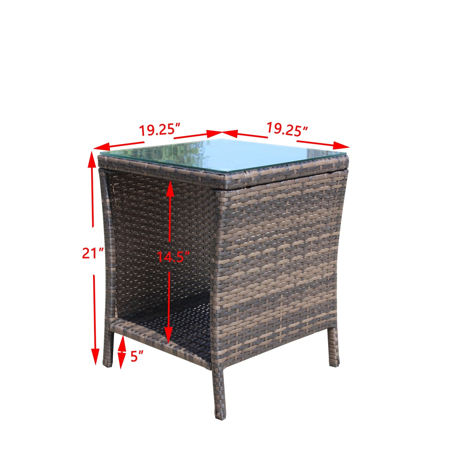 Side Table Outdoor for Backyard, SHINPT Outdoor Table with Storage, Wicker Side Table with Clear Tempered Glass, Glass Side Table for Yard, Lawn, Outdoor Square Coffee Table for Patio, Garden