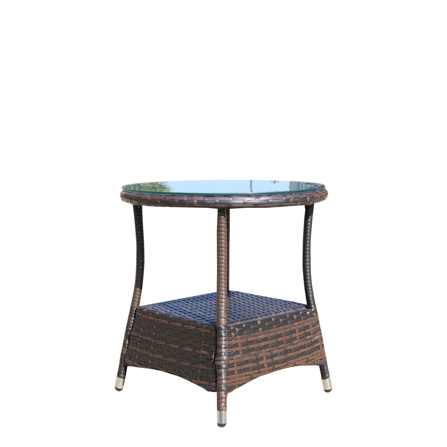 Side Table Outdoor for Backyard, SHINPT Outdoor Table with Storage, Wicker Side Table with Clear Tempered Glass, Glass Side Table for Yard, Lawn, Outdoor Square Coffee Table for Patio, Garden