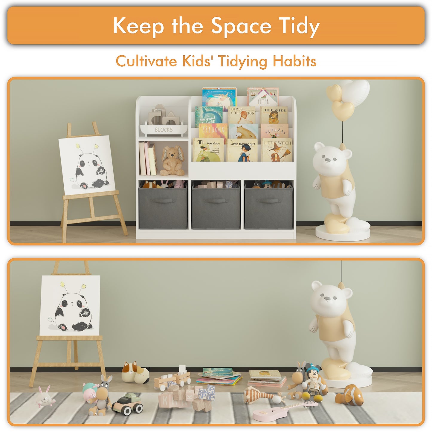 Toy Bins for Kids Organizer, SHINPT Small Bookshelf for Kids, Toddler, Kids Bookshelf and Toy Storage, Nursery Bookshelf with Fabric Drawers, Kids Book Storage for Bedroom, Playroom, Livingroom