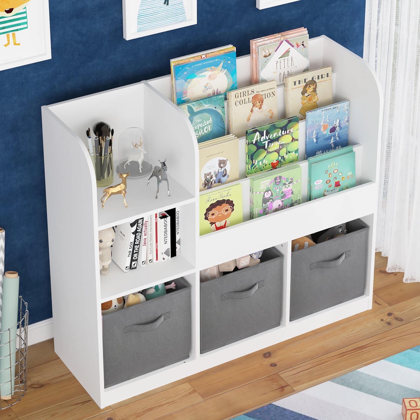 Toy Bins for Kids Organizer, SHINPT Small Bookshelf for Kids, Toddler, Kids Bookshelf and Toy Storage, Nursery Bookshelf with Fabric Drawers, Kids Book Storage for Bedroom, Playroom, Livingroom