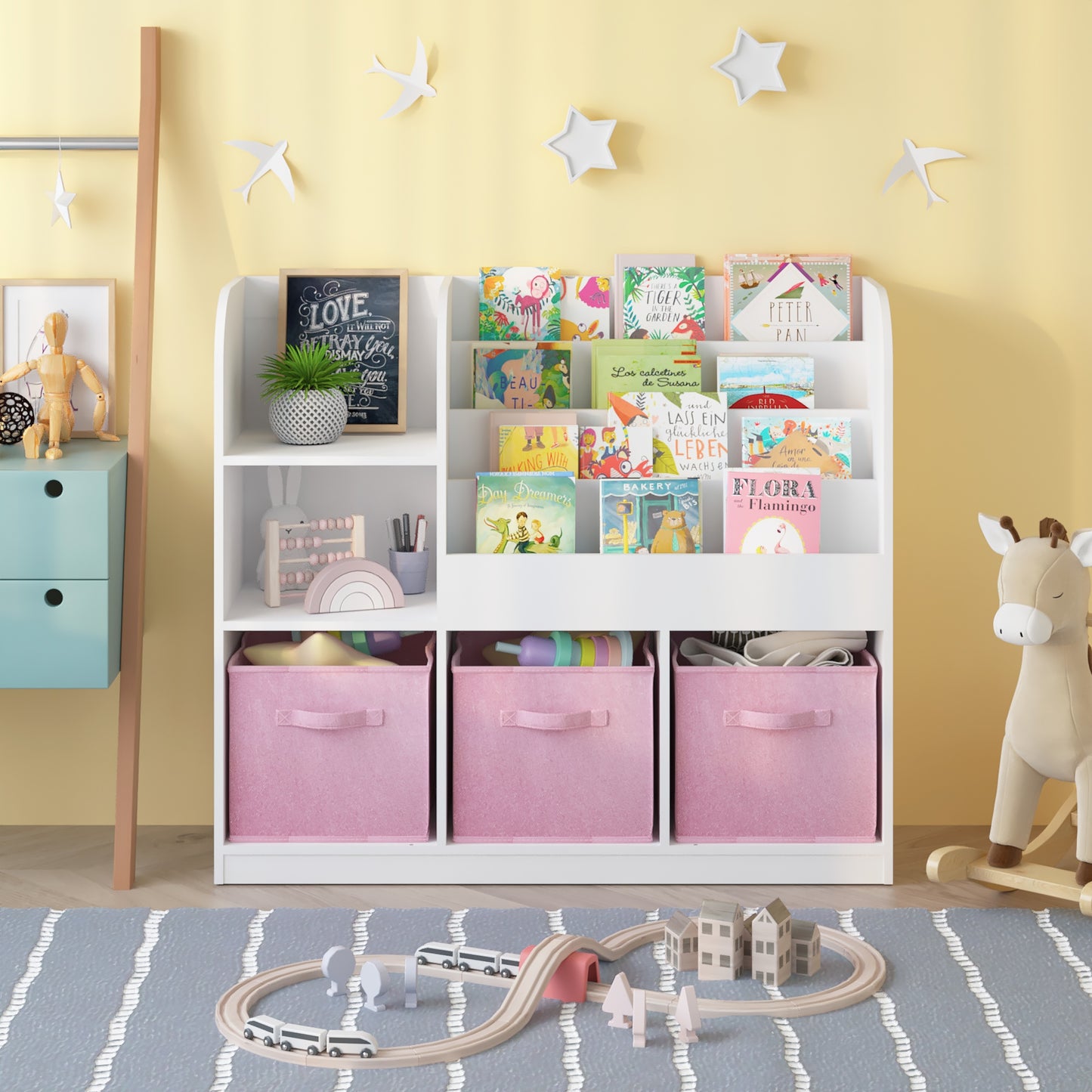 Toy Bins for Kids Organizer, SHINPT Small Bookshelf for Kids, Toddler, Kids Bookshelf and Toy Storage, Nursery Bookshelf with Fabric Drawers, Kids Book Storage for Bedroom, Playroom, Livingroom