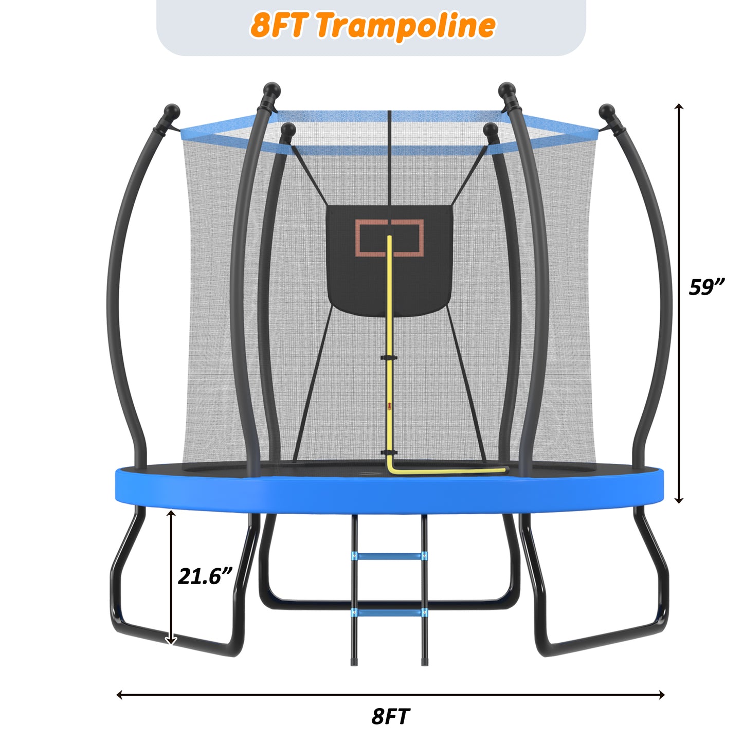 SHINPT 8FT Outdoor Trampoline for Kids & Adults, Rebounder Trampolines with Enclosure Net, Ladder, Coating Metal Frame, Recreational Large Backyard Trampoline for Garden, Park, Backyard