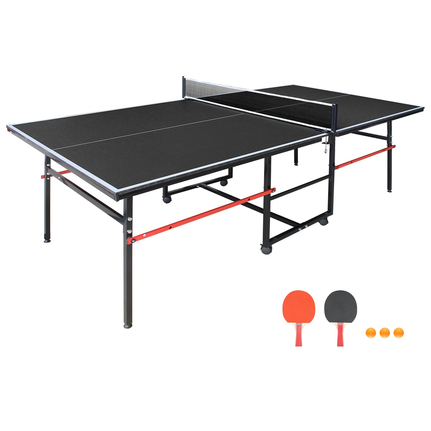 SHINPT Outdoor Ping Pong Table, 8ft Table Tennis Table for Family, Portable Ping Pong Table Set, Foldable Game Table with Net and 2 Ping Pong Paddles, Indoor & Outdoor Ping Pong Machine