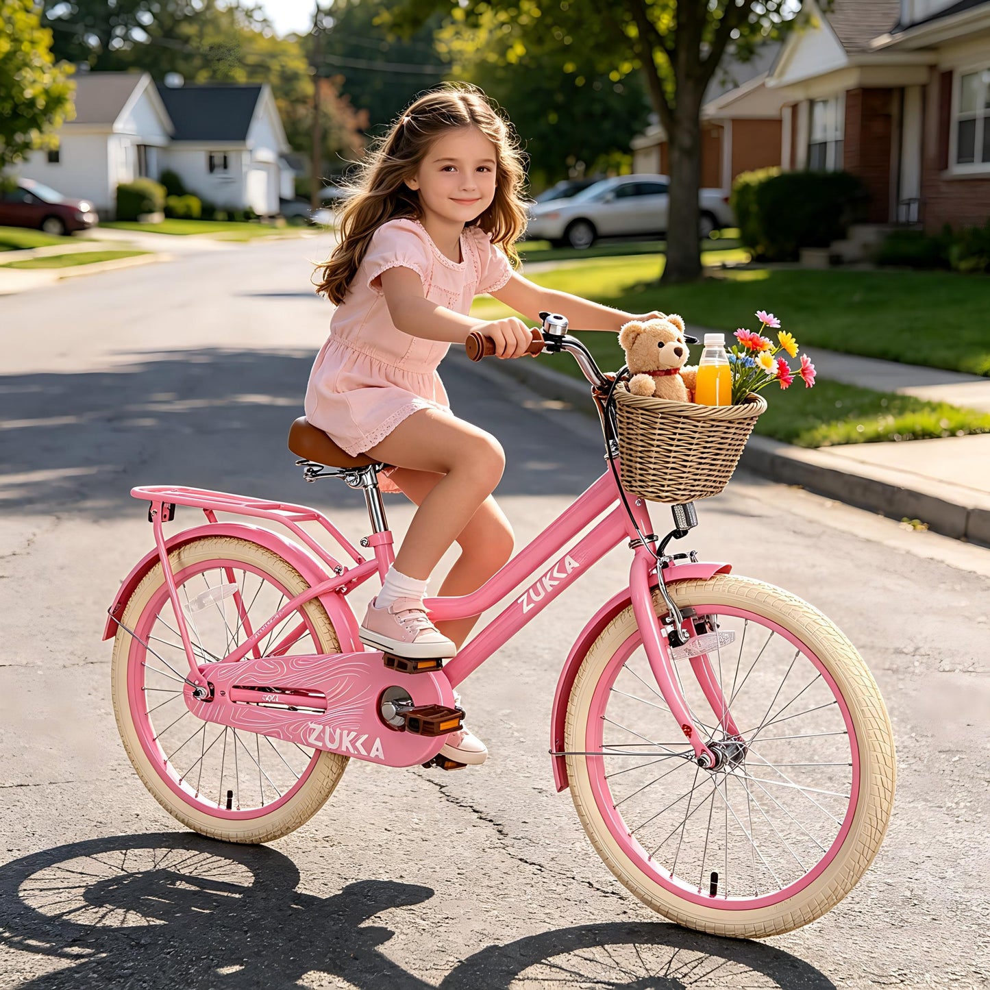 SHINPT 20 Inch Girls Bike for Ages 7–10, Kids Bicycle with Basket & Rear Rack, Single Speed Easy Ride Bike with Adjustable Seat, Outdoor Riding Bike for Kids, Beginner Bike, Birthday Gift for Kids
